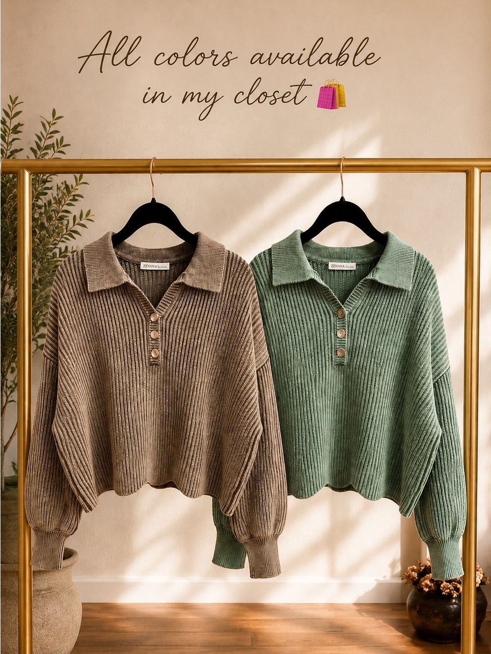 Zenana 100% Cotton Ribbed Collared Sweater - Picture 4 of 6
